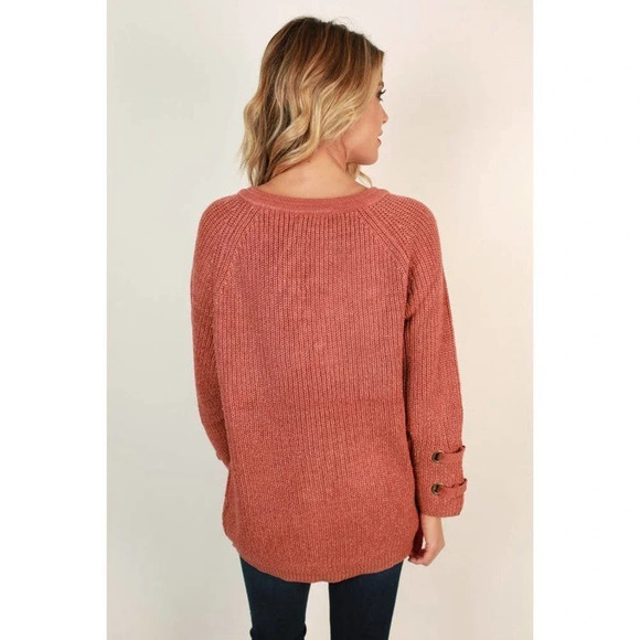 One Star Sugar and Spice Lace Up Sweater in Rustic Rose Size Small Cozy Sweater - Picture 3 of 12